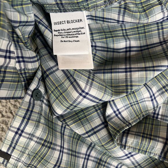 Columbia Shirt Mens M Green Plaid Button Roll Tab Vented Pocket Outdoor Hiking - Picture 7 of 16